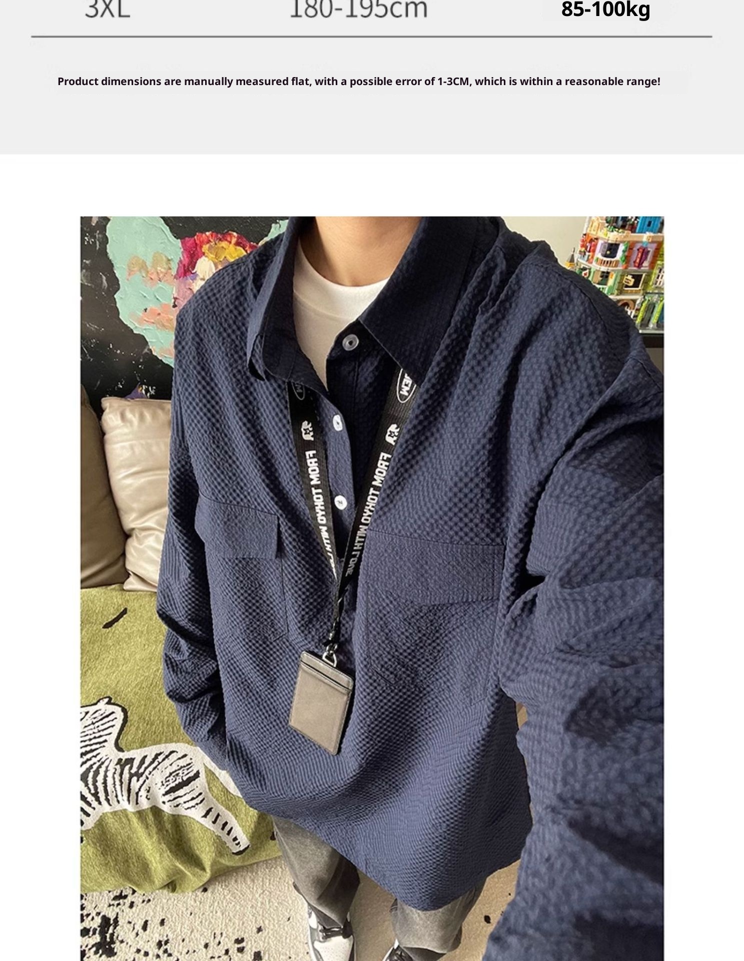 Koszulka polo z długim rękawem w kolorze granatowym z gazy bąbelkowej dla mężczyzn, wysokiej jakości, stylowa i wygodna, robocza_voghion.com