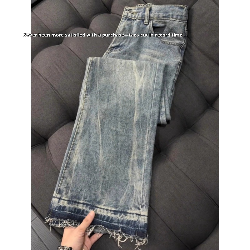 boy Boy American Retro Cat Scratch Jeans For Men, Summer Thin Cleanfit Slim Pants, High Street Flared Straight Long Pants_voghion.com