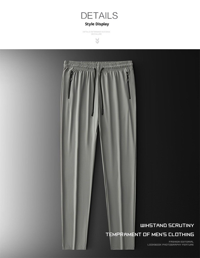 Pantaloni sportivi elastici da uomo, pantaloni estivi sottili in seta ghiacciata di grandi dimensioni, pantaloni lunghi dritti casual traspiranti ad asciugatura rapida per uomo_voghion.com