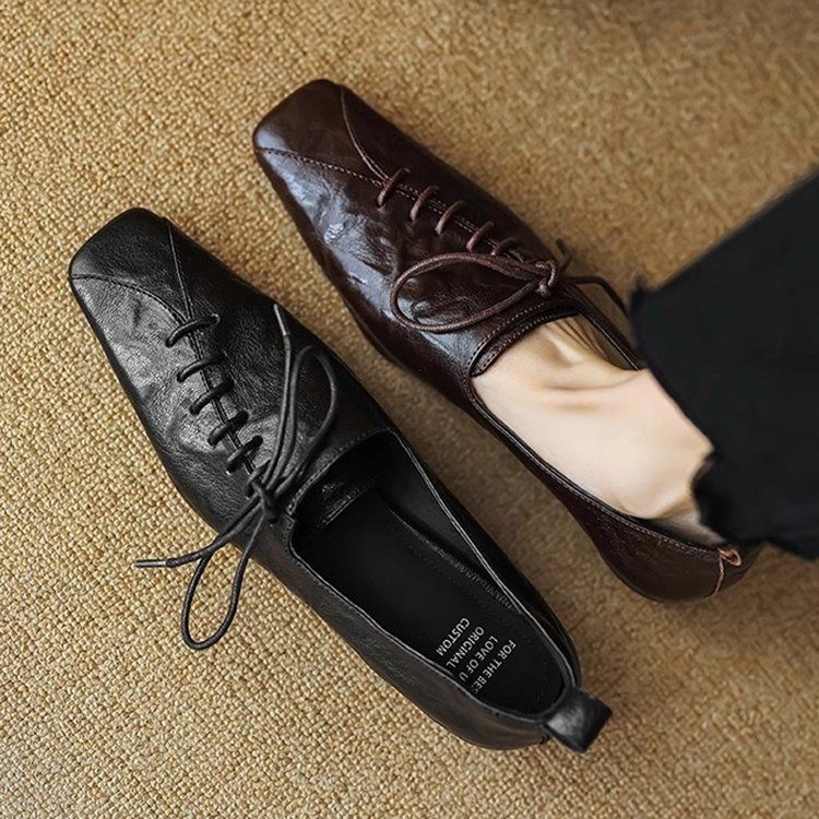 Mocassins à lacets Voyage Voyage Vintage Deep Mouth Printemps et Automne 2025 pour femmes et hommes, style Derby, en cuir, talon de 3 cm. Chaussures simples._voghion.com