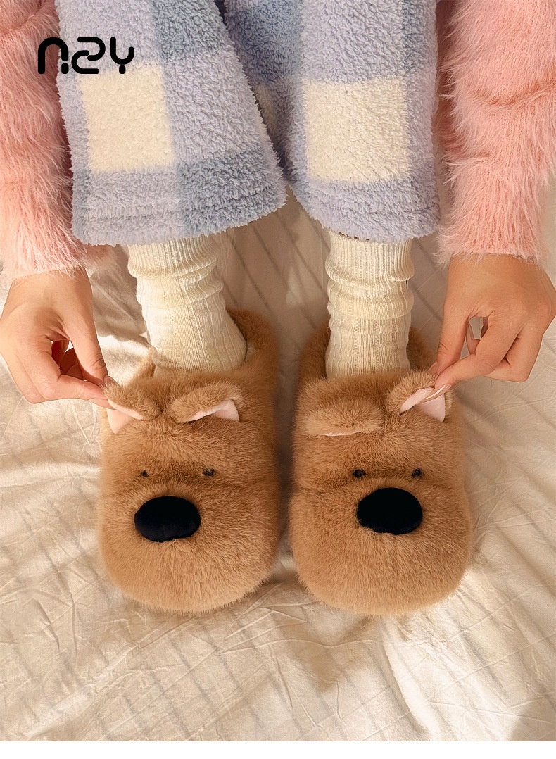 Zees Qidan Shoes Factory Cartoon Cotton For Women Winter Cute Puppy Home Indoor Plush Warm Non-Slip Furry Slippers_voghion.com