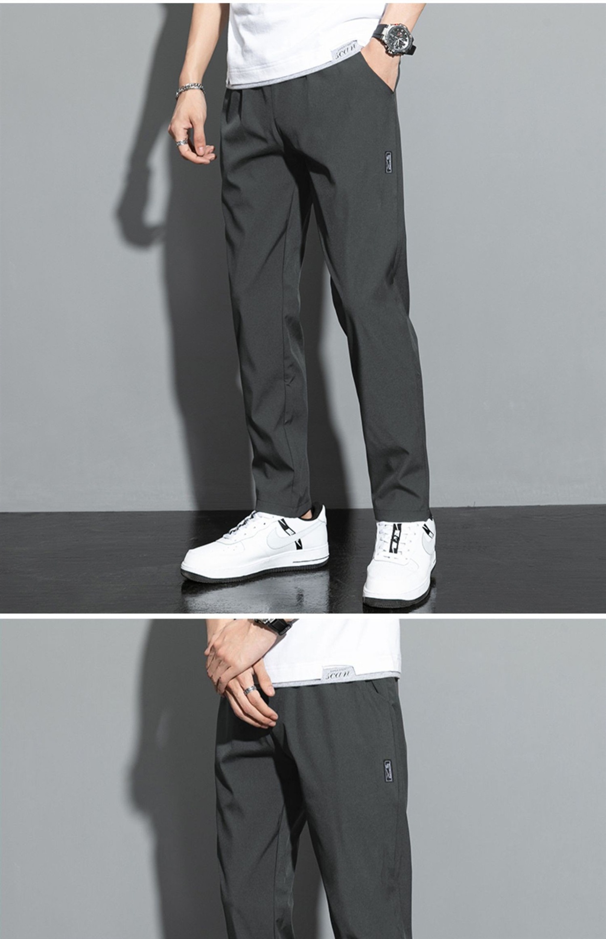 Pantaloni sportivi da uomo elasticizzati, casual, lunghi, larghi, sottili, in seta ghiacciata, dritti, ad asciugatura rapida e traspiranti_voghion.com