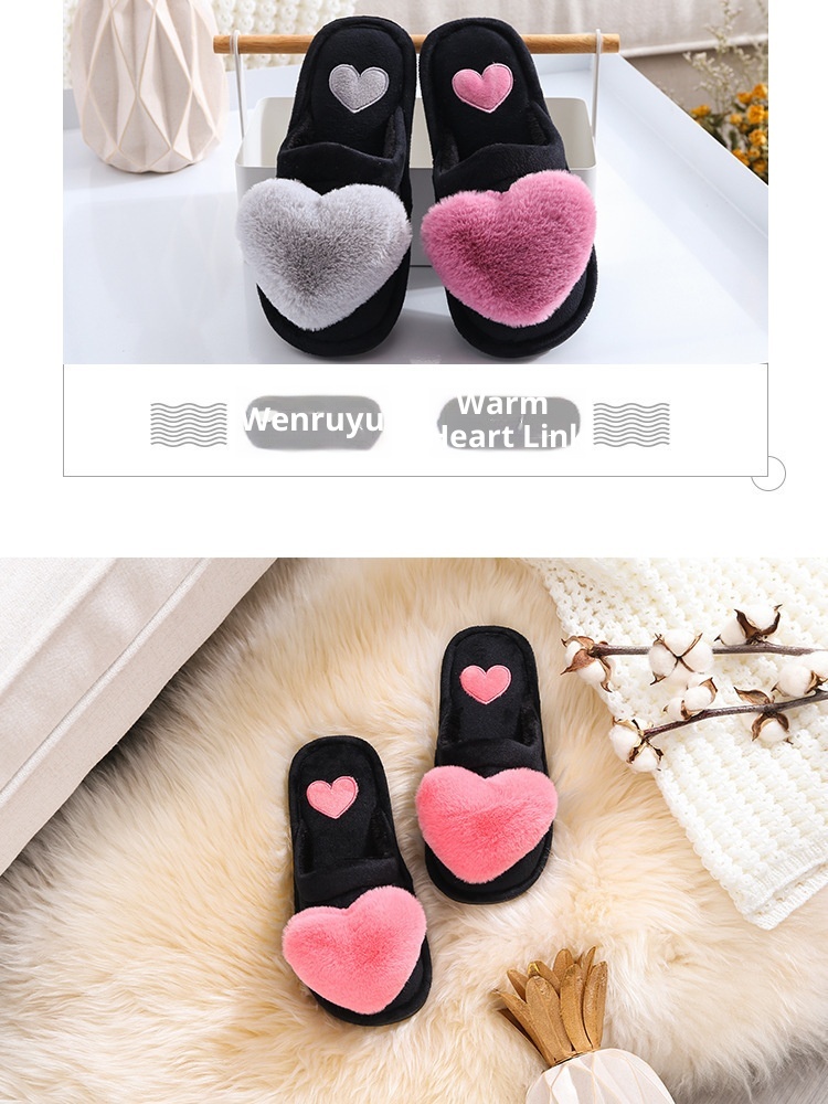 Chaussons d'intérieur Zees pour la Saint-Valentin, automne-hiver, en coton, motif dessin animé, antidérapants et chauds, style femme, avec grand cœur, pour la maternité._voghion.com