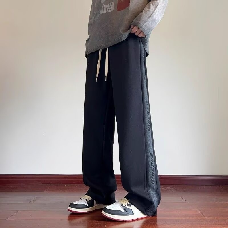 boy American Style Gray Men's Simple Sweatpants 2025 New Cotton Casual Pants Loose Straight-Leg Sports Trousers_voghion.com