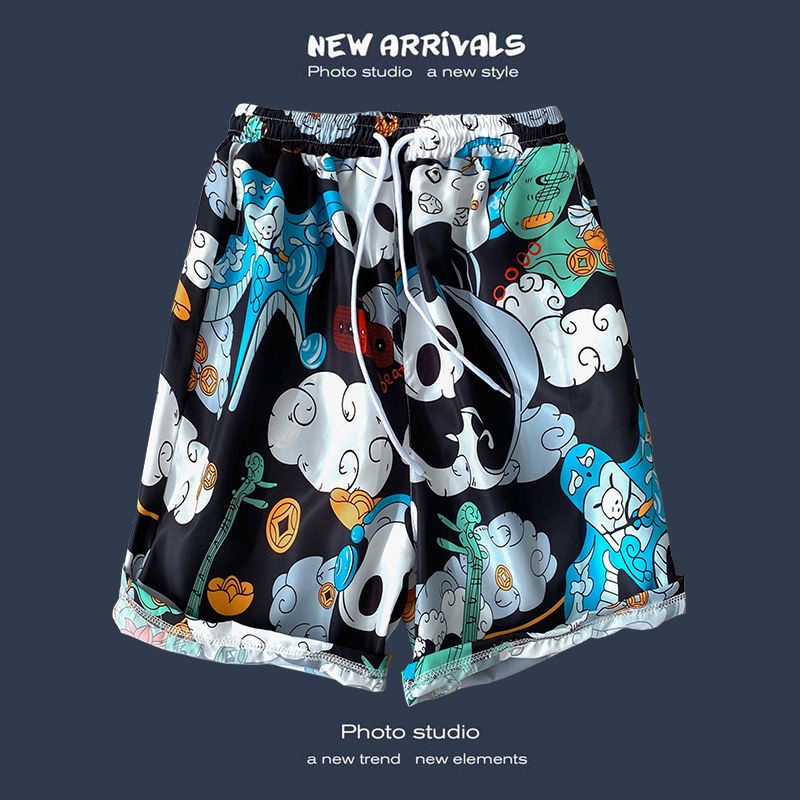 boy Hawaiian Casual For Men, Loose Fit, Versatile Floral Beach Vacation Trendy Couple Shorts_voghion.com