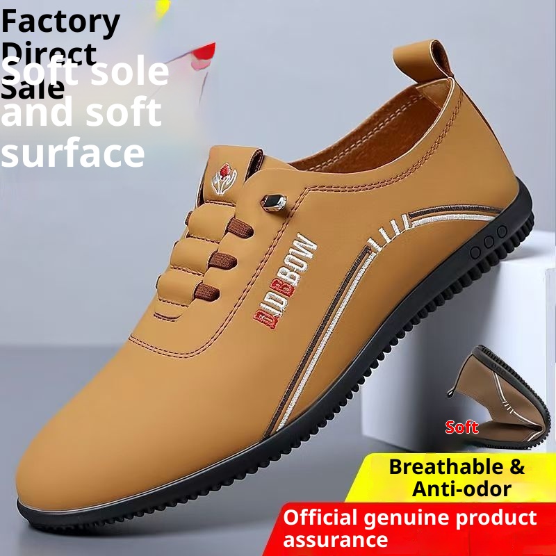 Voyage Voyage Men's Leather British Style Breathable Soft Sole Casual Flat Slip-On Lazy Shoes Trendy Loafers_voghion.com