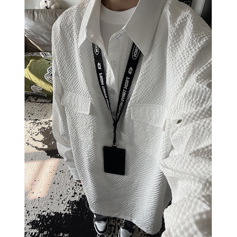 Koszulka polo z długim rękawem w kolorze granatowym z gazy bąbelkowej dla mężczyzn, wysokiej jakości, stylowa i wygodna, robocza_voghion.com