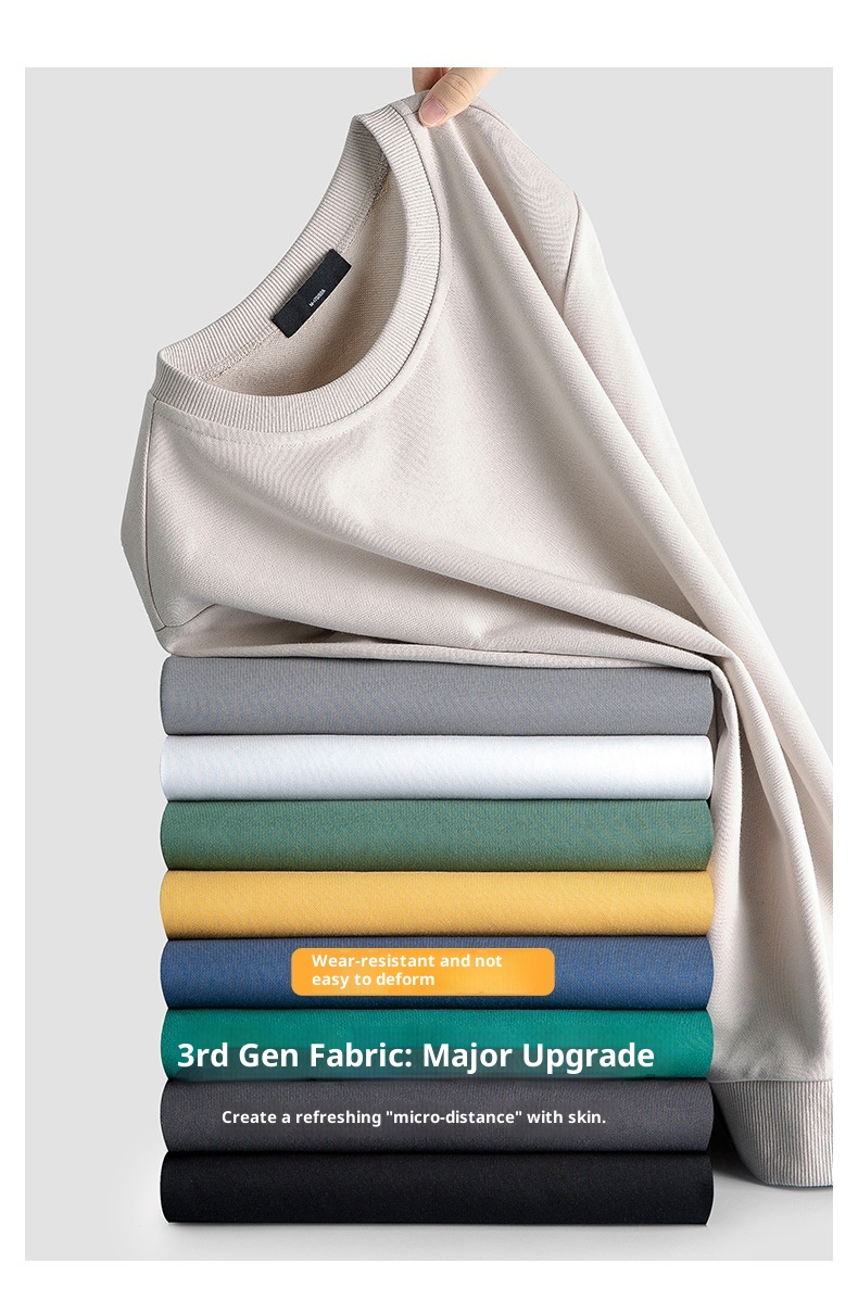 Felpa versatile pesante in tinta unita con collo rotondo a coste intrecciate personalizzate da uomo, primavera-autunno 2025_voghion.com