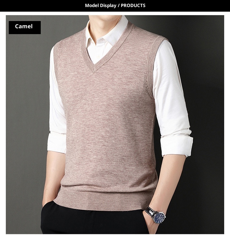 boy Boy Boy Boy Autumn Winter Wool Knitted Men's V-Neck Base Shirt Dad's Sleeveless Vest Sweater Casual Style_voghion.com