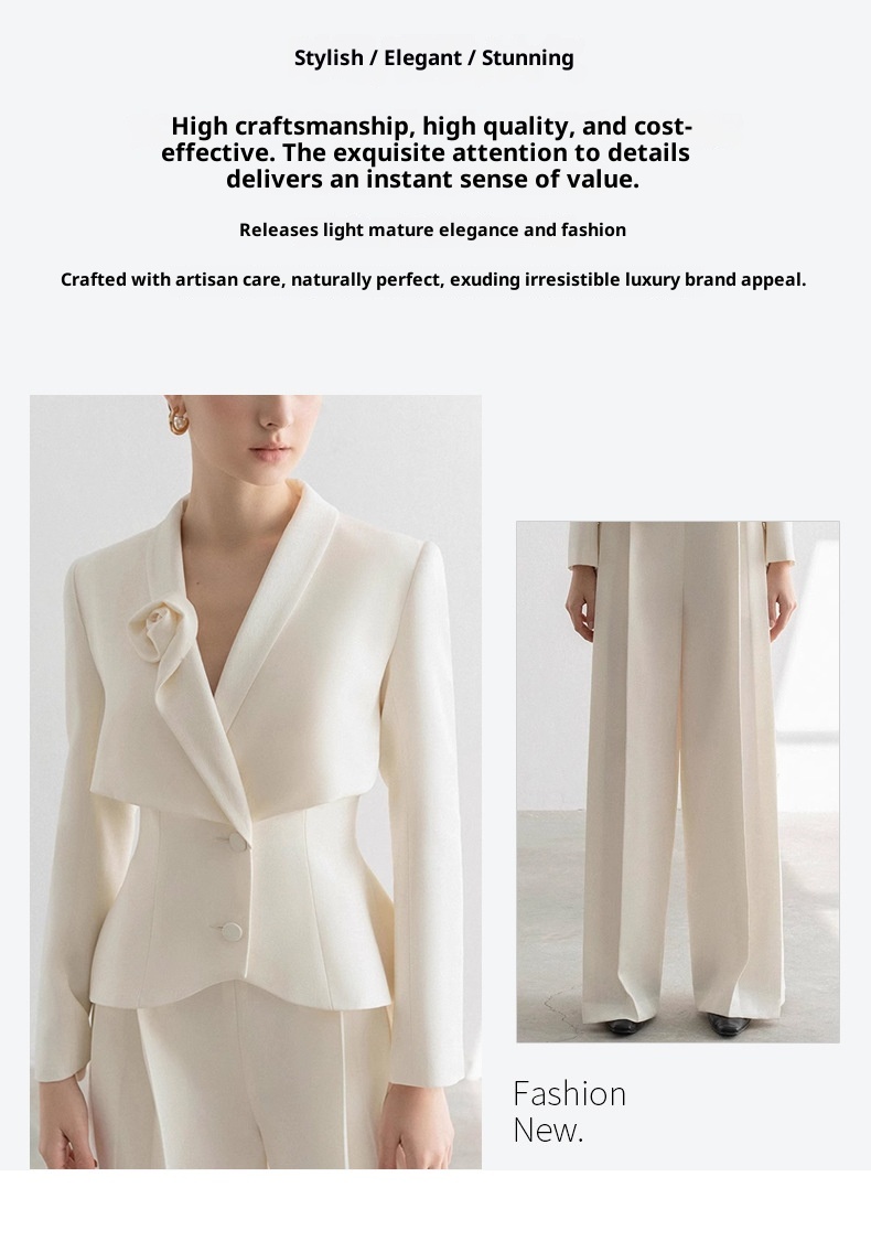 Ensemble tailleur élégant haut de gamme pour femme, pantalon droit, collection printemps-automne 2025, couleur abricot, deux pièces, style professionnel._voghion.com