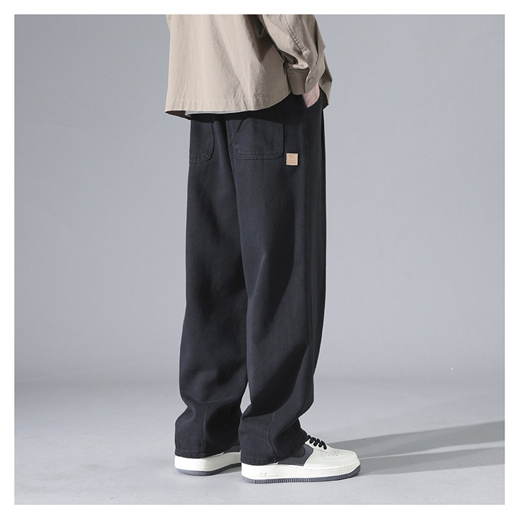boy Shanggu Men's Autumn New High Street Draped Loose Straight-Leg Sports Sweatpants Gray Wide-Leg Fleece-Lined Casual Pants_voghion.com