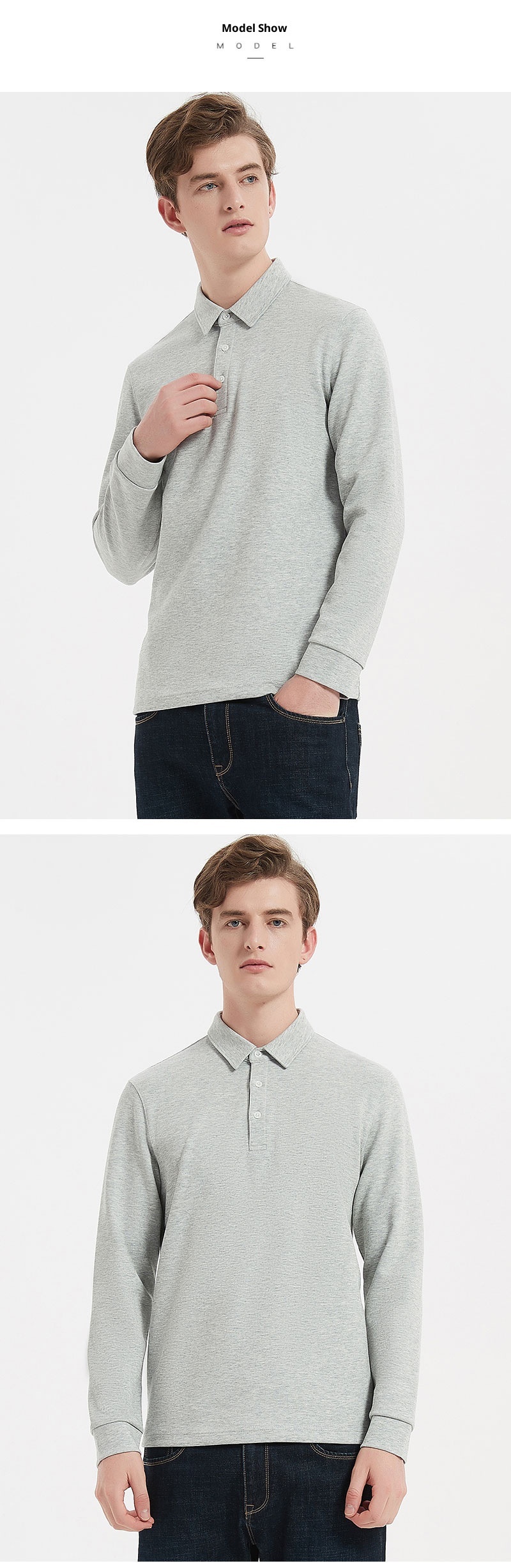 Polo da uomo in cotone Xinjiang spesso unisex con colletto a maniche lunghe e strato d'aria da 300 g di alta qualità_voghion.com