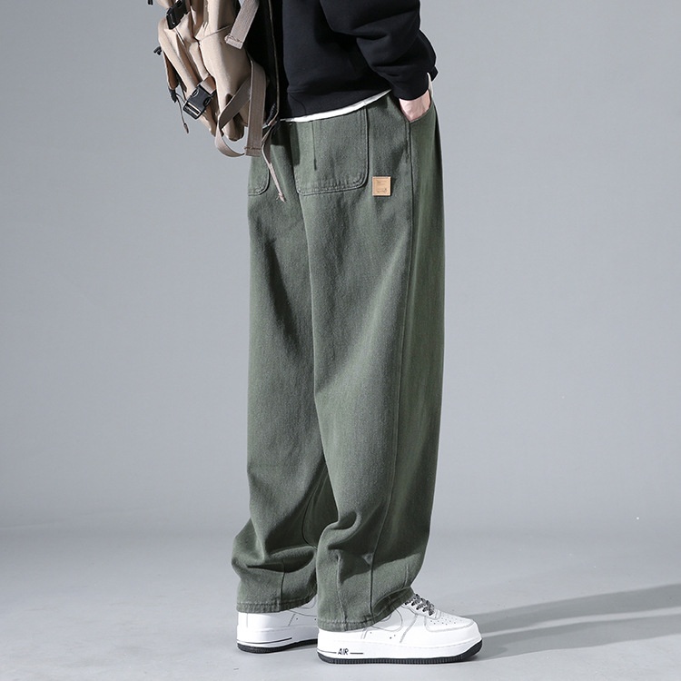 boy Shanggu Men's Autumn New High Street Draped Loose Straight-Leg Sports Sweatpants Gray Wide-Leg Fleece-Lined Casual Pants_voghion.com
