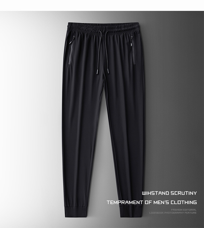 Pantaloni sportivi elastici da uomo, pantaloni estivi sottili in seta ghiacciata di grandi dimensioni, pantaloni lunghi dritti casual traspiranti ad asciugatura rapida per uomo_voghion.com