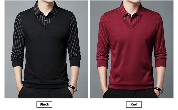 Ensemble deux pièces garçon, chemise courte, t-shirt à col, manches longues, pull tricoté printemps automne, sous-vêtement ample style papa_voghion.com