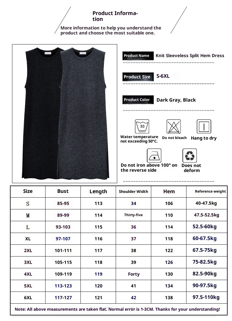 ChicShe Autunno Per Le Donne Nuovo Plus Size Maglia Spacchi Lunghezza Media Inverno Senza Maniche Aderente Canotta Vestito_voghion.com