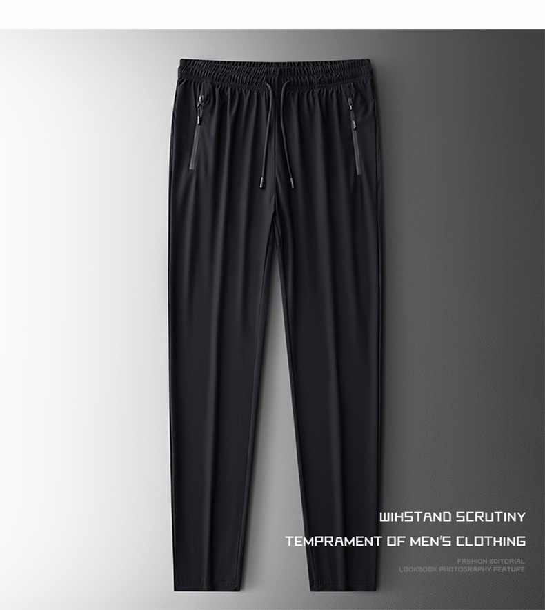 Pantaloni sportivi elastici da uomo, pantaloni estivi sottili in seta ghiacciata di grandi dimensioni, pantaloni lunghi dritti casual traspiranti ad asciugatura rapida per uomo_voghion.com