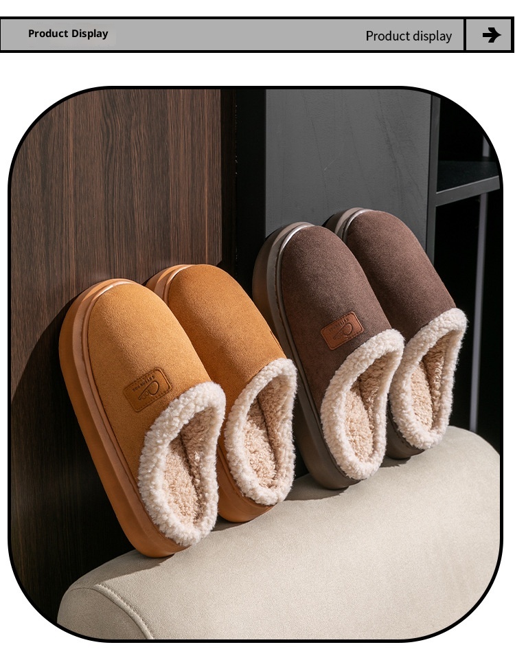 Zees New Cross-Border Foreign Trade Men Winter Fleece-Lined Warm Home Shoes Non-Slip Lamb Wool Cotton Slippers For Women_voghion.com