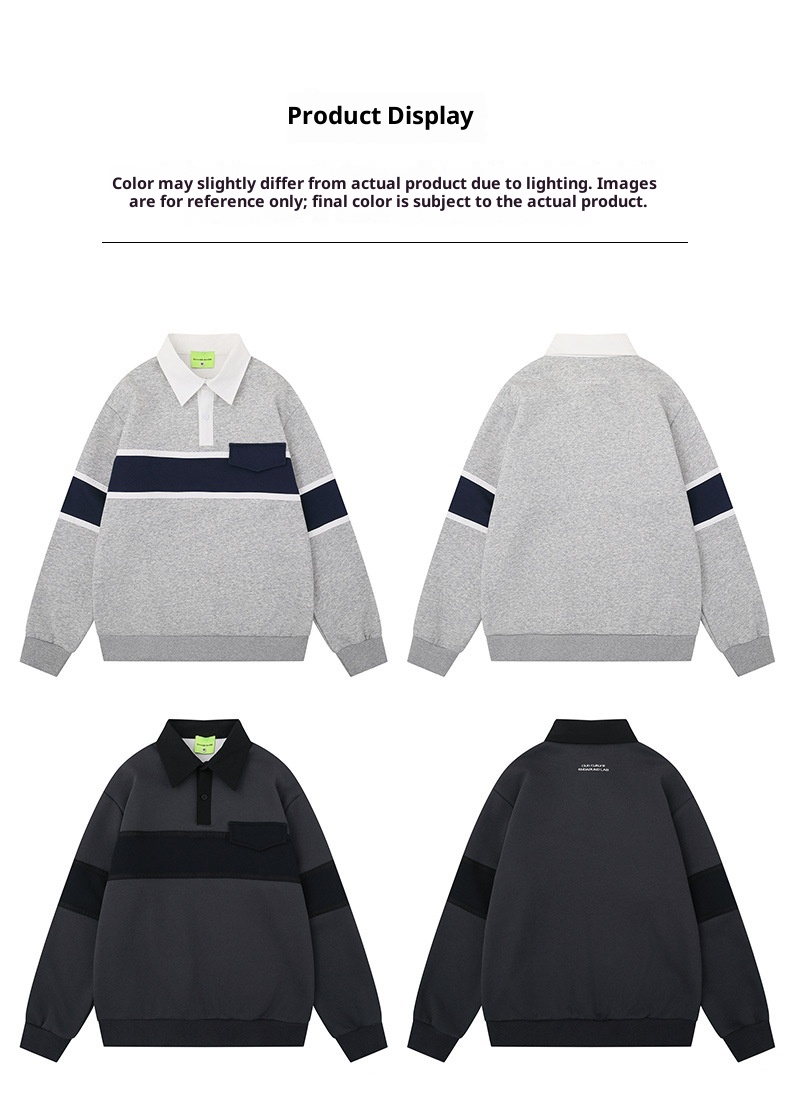 Sweat-shirt Boy Wild Base style rétro japonais, patchwork color block, col rabattu, manches longues, coupe ample, automne-hiver, style décontracté._voghion.com