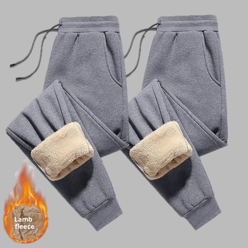 Pantaloni sportivi da uomo in cotone spesso foderati in pile casual autunno inverno in lana di agnello taglia forte_voghion.com