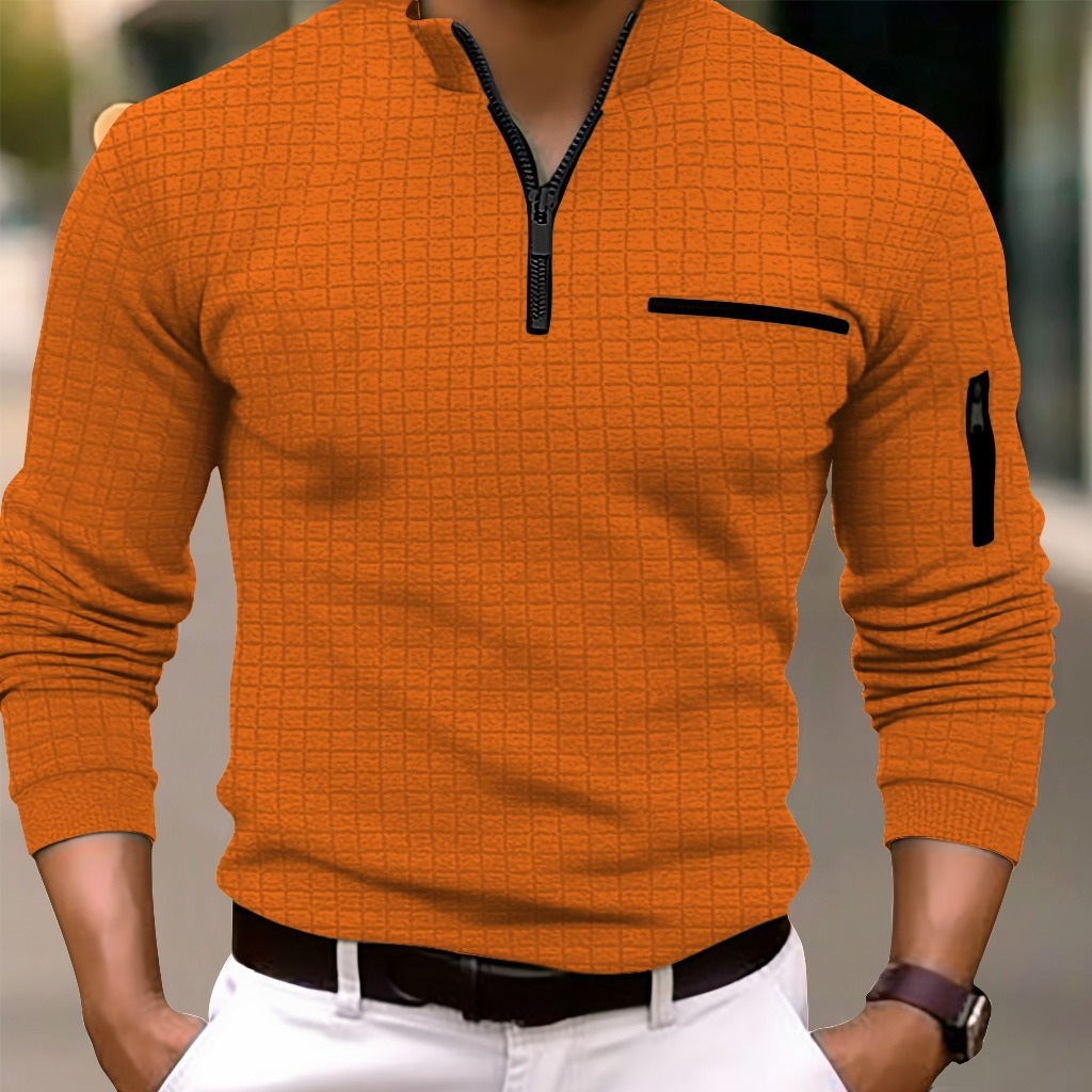 Polo de sport à carreaux pour homme, style cross-frontière, printemps et automne, avec fermeture éclair aux manches_voghion.com