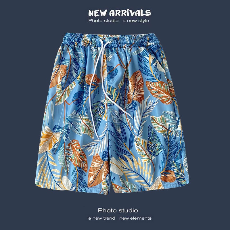 boy Hawaiian Casual For Men, Loose Fit, Versatile Floral Beach Vacation Trendy Couple Shorts_voghion.com