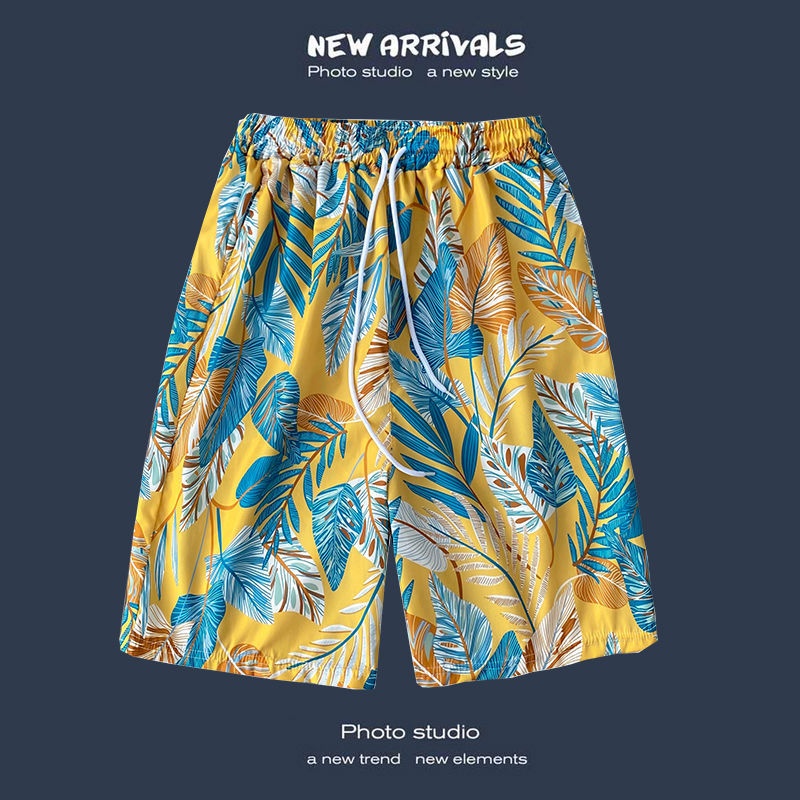 boy Hawaiian Casual For Men, Loose Fit, Versatile Floral Beach Vacation Trendy Couple Shorts_voghion.com