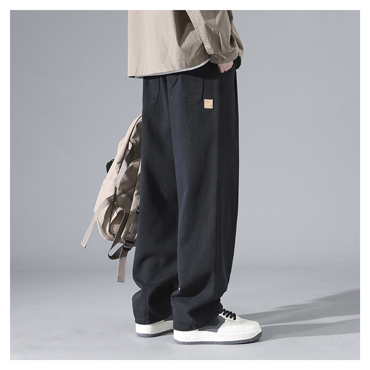 boy Shanggu Men's Autumn New High Street Draped Loose Straight-Leg Sports Sweatpants Gray Wide-Leg Fleece-Lined Casual Pants_voghion.com