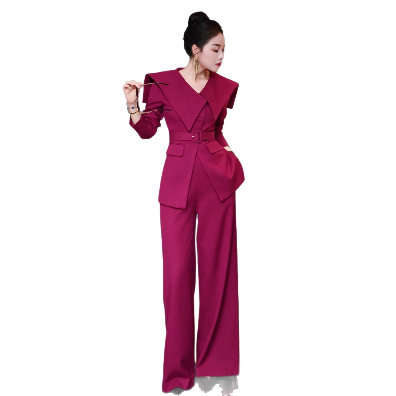 ragazza Ragazza 2025 Elegante abito professionale elegante da donna mondana matura Design Sse Niche Scialle Cravatta Blazer Pantaloni a gamba larga Set due pezzi per_voghion.com