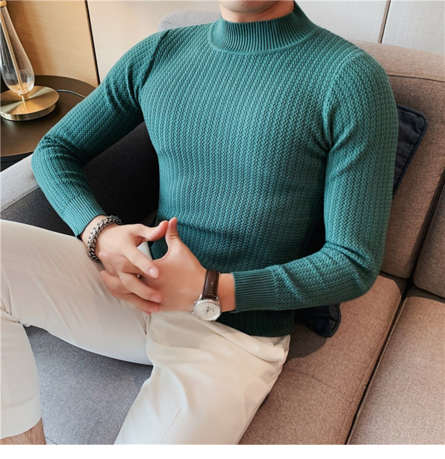 boy Boy Boy Half Turtleneck Sweater Autumn Winter 2023 New Hot High-end Mid-neck Knitted Base Shirt Men's Style_voghion.com