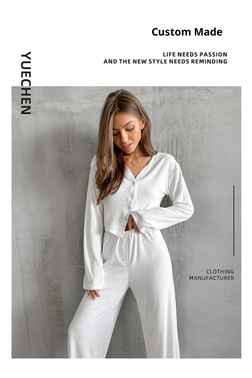 ChicShe 2024 European And American Winter White Knitted Loose Comfortable Sleeve Long Pants Two-Piece Set Cross-Border Women's_voghion.com