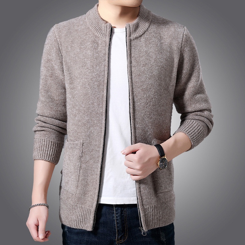 boy Boy Boy Boy Autumn Winter Middle-aged Men's Wool Zipper Cardigan Alpaca Knit Sweater Stand Collar Thickened Coat Wholesale_voghion.com