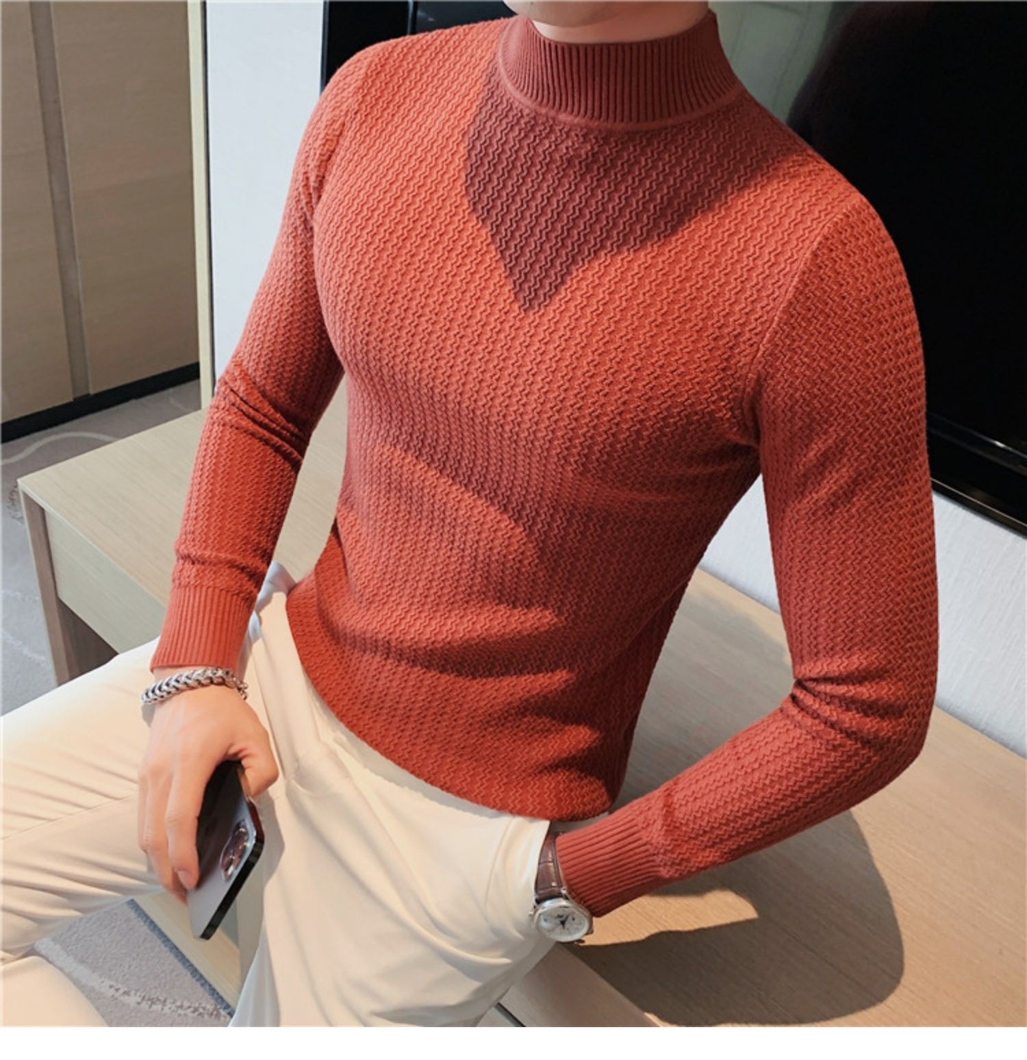 boy Boy Boy Half Turtleneck Sweater Autumn Winter 2023 New Hot High-end Mid-neck Knitted Base Shirt Men's Style_voghion.com