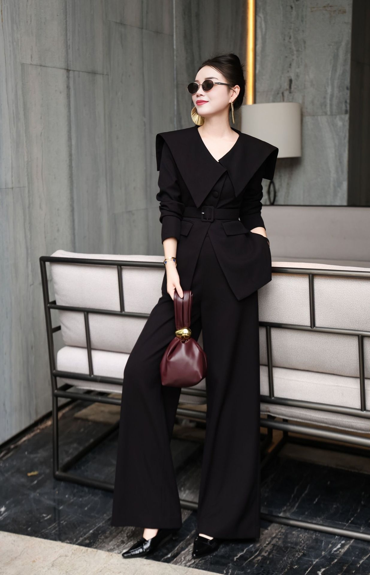 ragazza Ragazza 2025 Elegante abito professionale elegante da donna mondana matura Design Sse Niche Scialle Cravatta Blazer Pantaloni a gamba larga Set due pezzi per_voghion.com