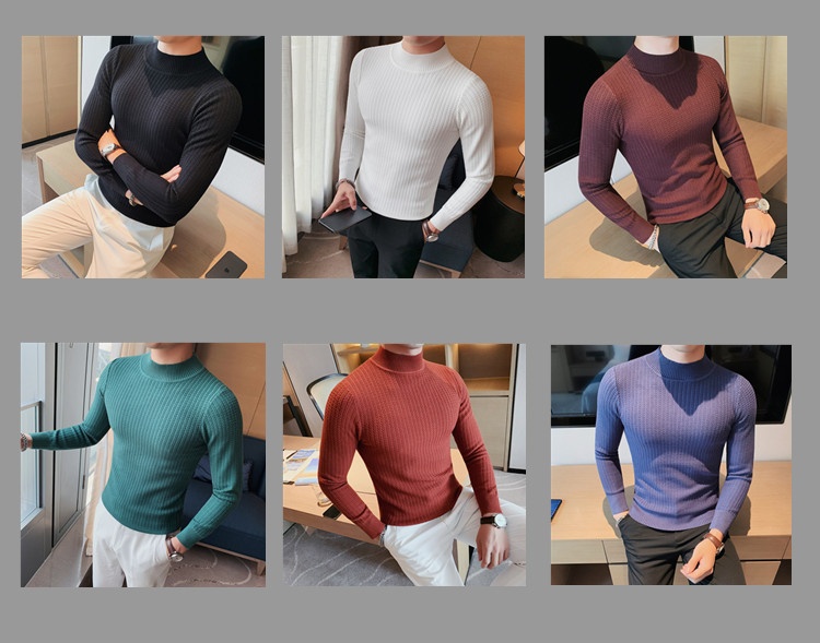 boy Boy Boy Half Turtleneck Sweater Autumn Winter 2023 New Hot High-end Mid-neck Knitted Base Shirt Men's Style_voghion.com