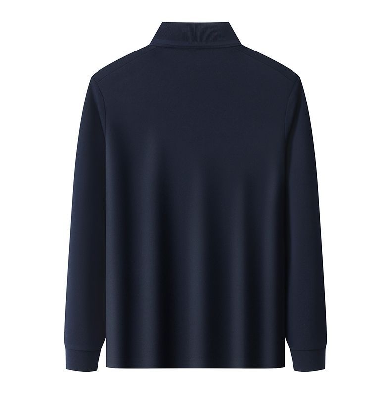 Polohemd für Herren aus Maulbeerseide und Wolle, langärmlig, schlicht, einfarbig, mit Umlegekragen_voghion.com