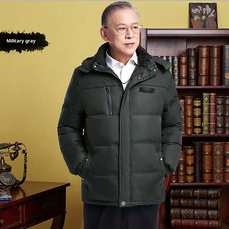 Veste pour homme d'âge mûr et senior avec col amovible, doudoune épaisse et décontractée pour l'hiver, style grand-père, grande taille._voghion.com