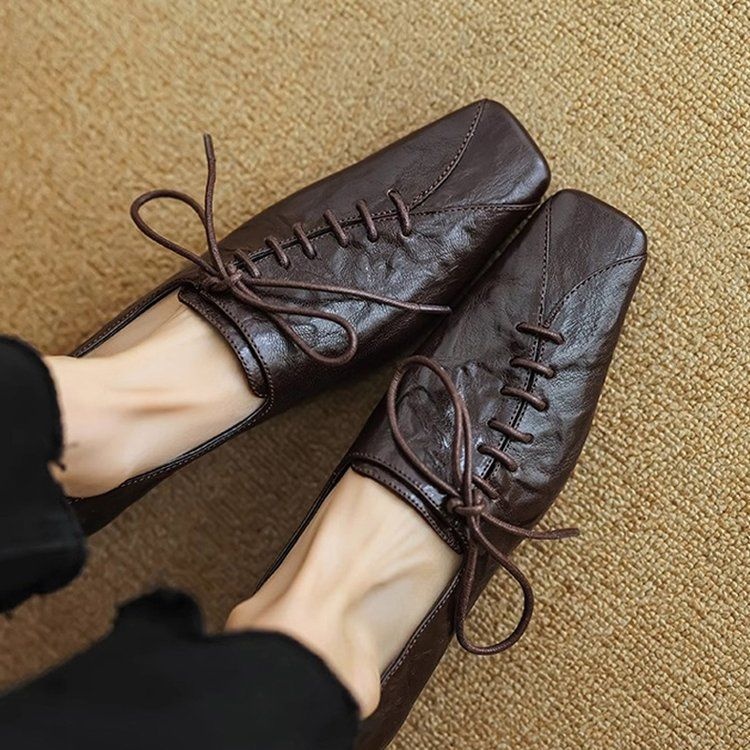 Mocassins à lacets Voyage Voyage Vintage Deep Mouth Printemps et Automne 2025 pour femmes et hommes, style Derby, en cuir, talon de 3 cm. Chaussures simples._voghion.com