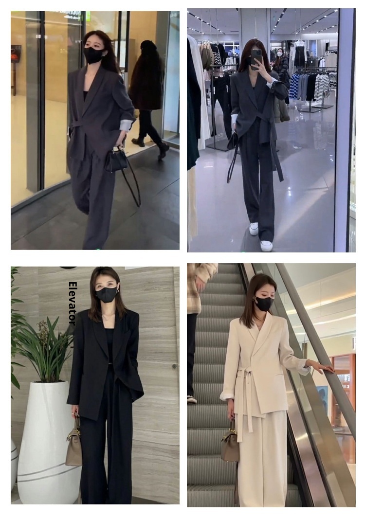 Ensemble deux pièces élégant et raffiné pour femme, collection printemps 2024, style coréen déesse. Veste blazer et pantalon décontractés._voghion.com