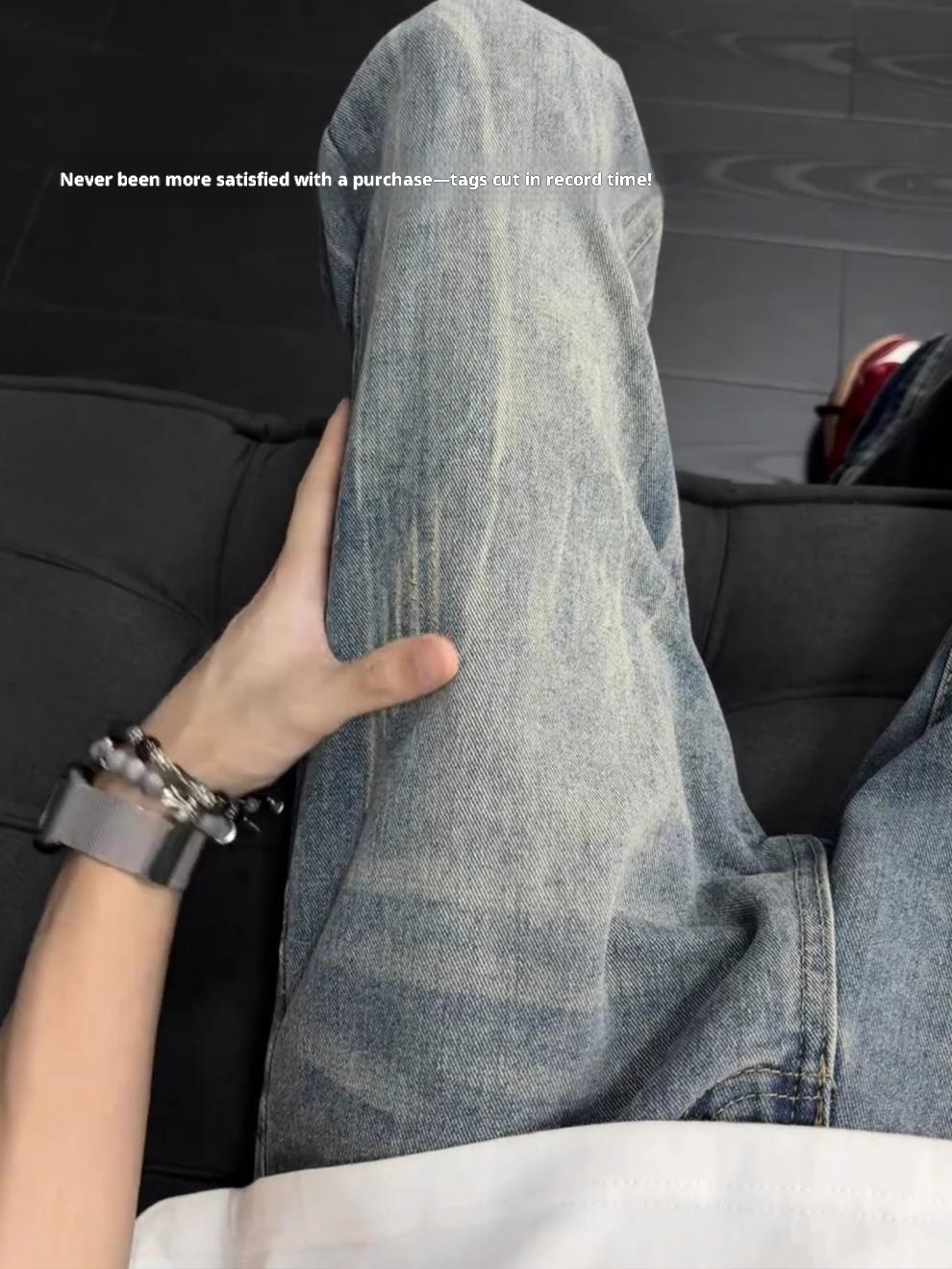 boy Boy American Retro Cat Scratch Jeans For Men, Summer Thin Cleanfit Slim Pants, High Street Flared Straight Long Pants_voghion.com