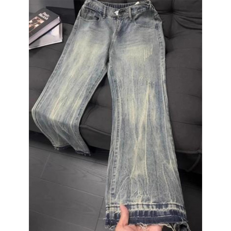 boy Boy American Retro Cat Scratch Jeans For Men, Summer Thin Cleanfit Slim Pants, High Street Flared Straight Long Pants_voghion.com