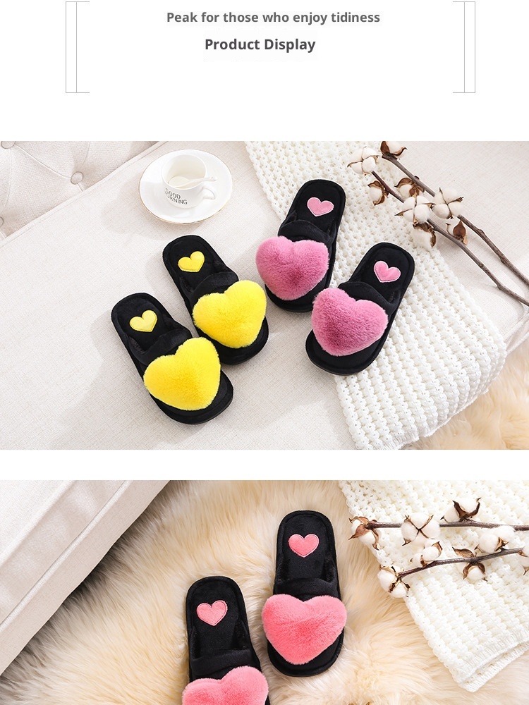 Chaussons d'intérieur Zees pour la Saint-Valentin, automne-hiver, en coton, motif dessin animé, antidérapants et chauds, style femme, avec grand cœur, pour la maternité._voghion.com