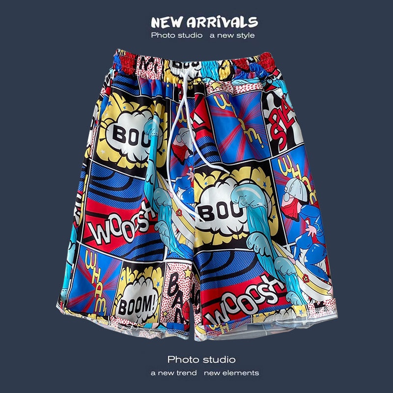 boy Hawaiian Casual For Men, Loose Fit, Versatile Floral Beach Vacation Trendy Couple Shorts_voghion.com