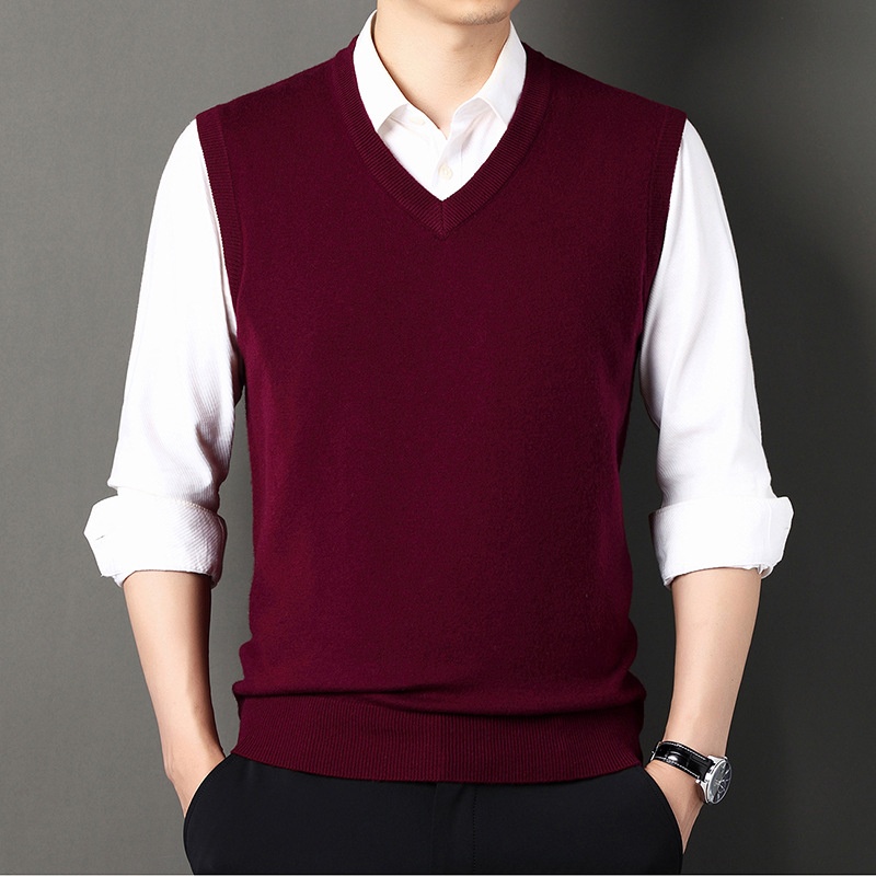 boy Boy Boy Boy Autumn Winter Wool Knitted Men's V-Neck Base Shirt Dad's Sleeveless Vest Sweater Casual Style_voghion.com