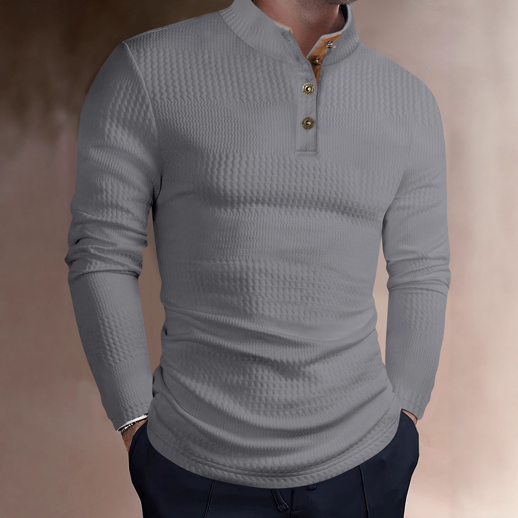 Polo décontracté à manches longues et col montant pour homme, collection printemps-automne 2025. Taille européenne._voghion.com