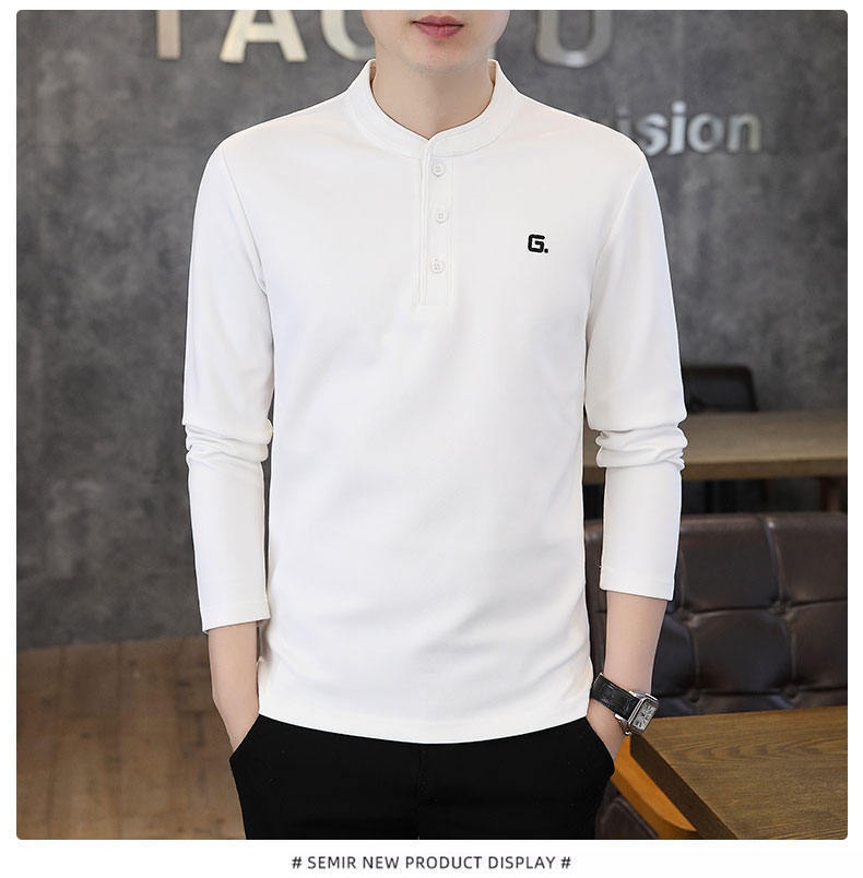 QFV507045555501<2 Data Style Maglietta a maniche lunghe da uomo con colletto cubano, tre bottoni e perline, autunno 2024, nuovo strato di base_voghion.com
