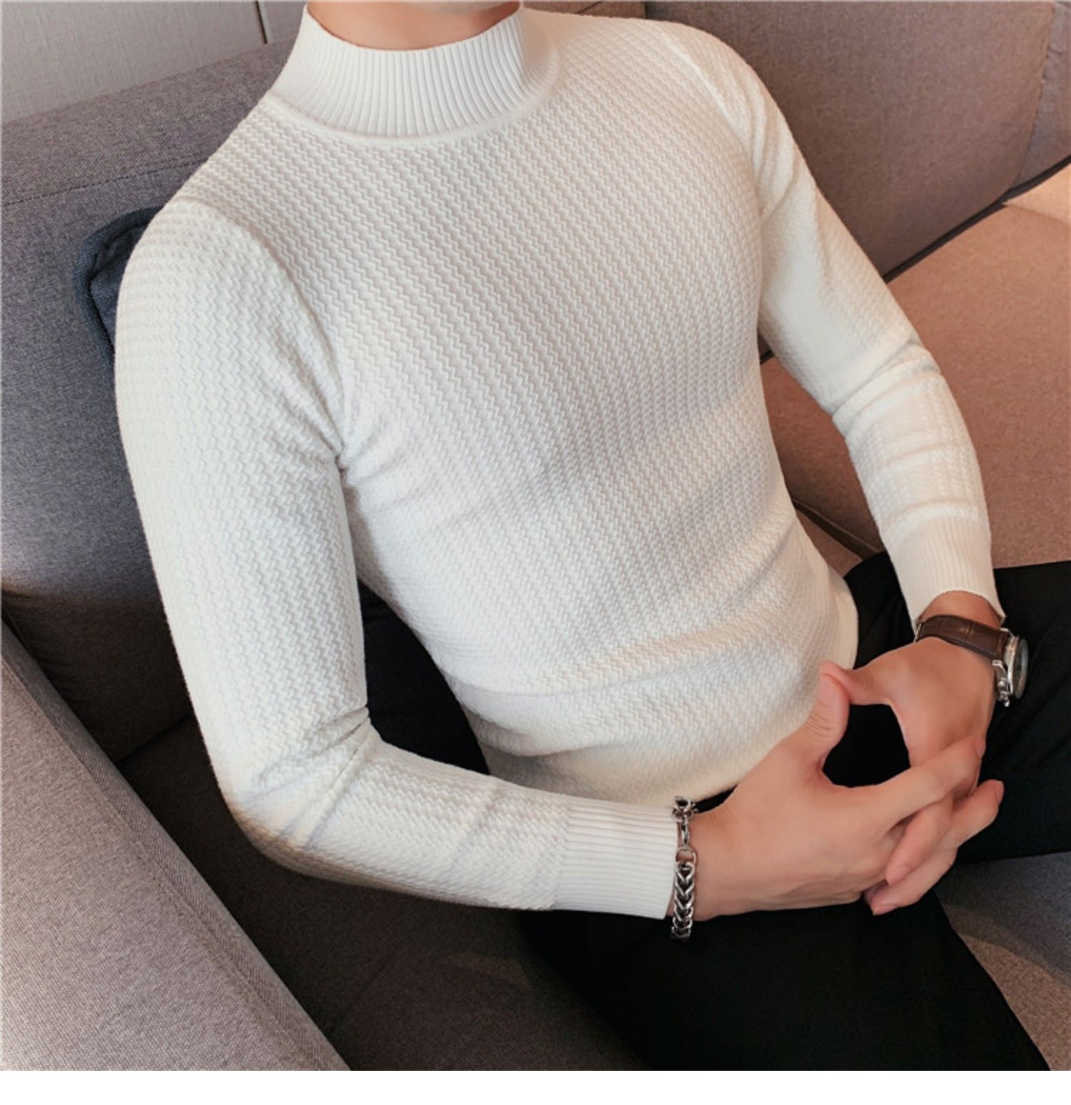 boy Boy Boy Half Turtleneck Sweater Autumn Winter 2023 New Hot High-end Mid-neck Knitted Base Shirt Men's Style_voghion.com
