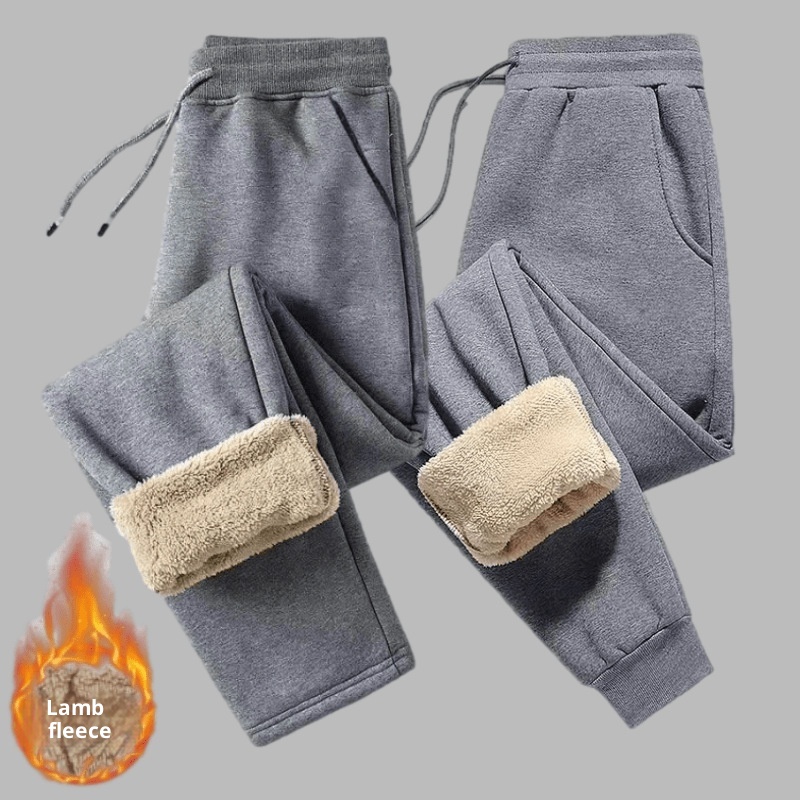 Pantaloni sportivi da uomo in cotone spesso foderati in pile casual autunno inverno in lana di agnello taglia forte_voghion.com