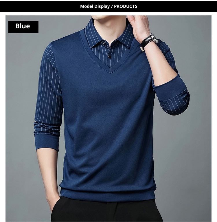 Ensemble deux pièces garçon, chemise courte, t-shirt à col, manches longues, pull tricoté printemps automne, sous-vêtement ample style papa_voghion.com