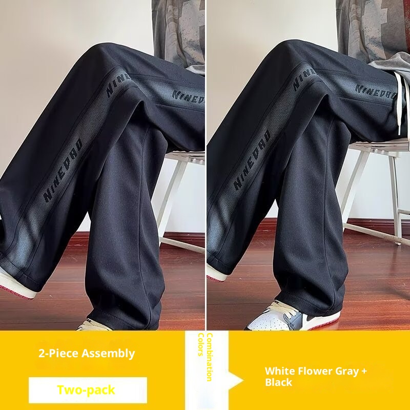 boy American Style Gray Men's Simple Sweatpants 2025 New Cotton Casual Pants Loose Straight-Leg Sports Trousers_voghion.com